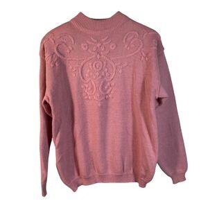 Vintage Carriage Court Pink Mock Neck Sweater KoreaTextured Floral Knit Size‎ S